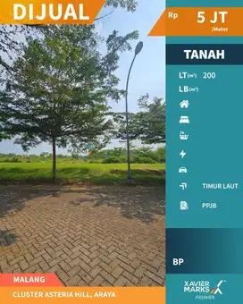 Dijual Tanah Kavling Siap Bangun di Cluster Asteria Hill, Araya Malang
