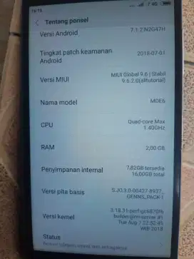 Redmi note 5 a ram 2gb memori 16gb