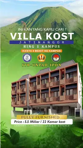 Dijual Apartement Kost Pria Selangkah ke Kampus IPDN dan ITB