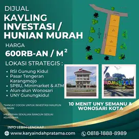 Tanah Murah di Karangmojo Bisa Untuk Kavlingan Dekat RSI Gunung Kidul