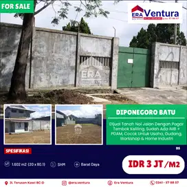 Dijual Tanah Nol Jalan Di Batu, Cocok Untuk Usaha Dan Gudang