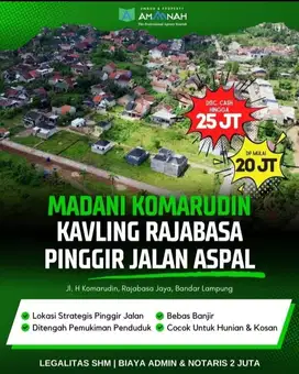 TANAH KAVLING MURAH PINGGIR JALAN H KOMARUDIN RAJABASA JAYA B LAMPUNG