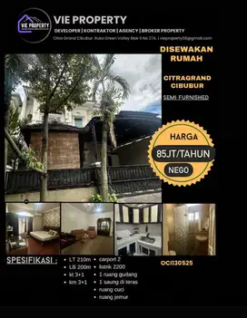 FURNISHED! DISEWAKAN RAPI DI CIBUBUR RUMAH SIAP HUNI DI CITRA GRAN