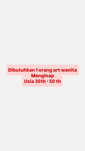 Dibutuhkan 1 orang art wanita