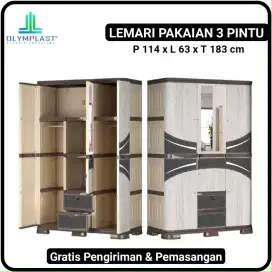 LEMARI PAKAIAN PLASTIK 3 PINTU OLYMPLAST WOOD
