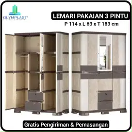 LEMARI PAKAIAN PLASTIK 3 PINTU OLYMPLAST LEATHER FABRIC