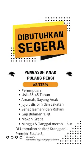Di Butuhkan Pengasuh Anak Pulang Pergi