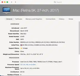 Imac Retina 5k, 27inch, 2017