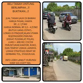 Tanah murah pinggir jalan raya utama strategis di Bojonggede -Bogor 2