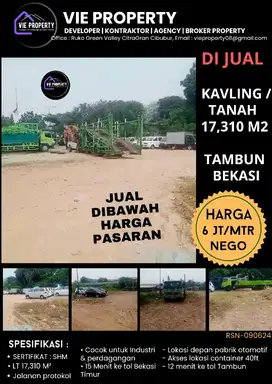 BANTING HARGA, DIJUAL DIBAWAH PASARAN TANAH DI TAMBUN BEKASI