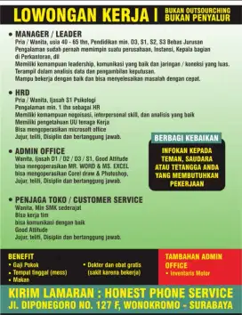 LOWONGAN KERJA LANGSUNG PEMILIK USAHA BUKAN OUTSOURCHING ATAU PENYALUR