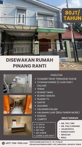 DISEWAKAN RUMAH 2 LANTAI LOKASI STRATEGIS JAKARTA TIMUR