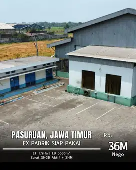DIJUAL PABRIK SIAP PAKAI DI PASURUAN! LOKASI TANAH SUPER CIAMIK HOKI!