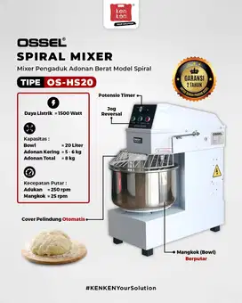 Spiral Mixer Adonan Berat Mixer Roti Donat 20 Liter OS-HS20 OSSEL