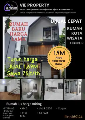 Di Sewakan Rumah  Cantik Siap Huni 2,5 Lantai .Kota Wisata Cibubur