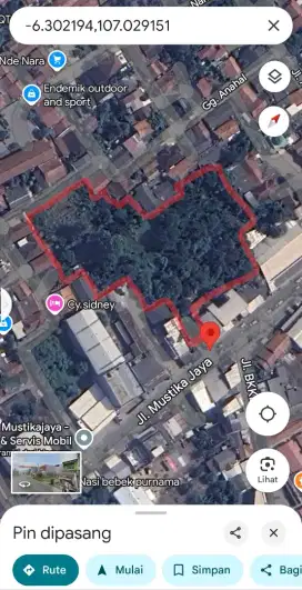 Dijual tanah jalan mustika jaya bekasi