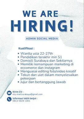 LOWONGAN KERJA ADMIN ONLINE SHOP