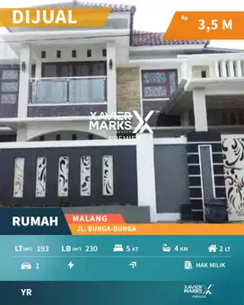 Dijual Rumah Area Prime Bunga - Bunga Suhat Malang