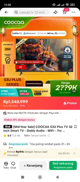 TV coocaa 32 inc