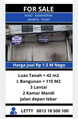 Ruko 3 Lantai Kemayoran Jakarta Pusat Rp 1.5 M Nego