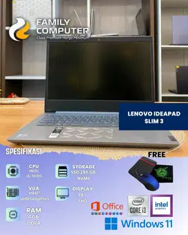 LENOVO IDEAPAD SLIM 3 | CORE I3-1005G1 | RAM 4GB SSD 256 | MULUS