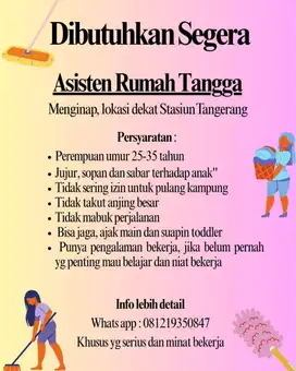 LOWONGAN ASISTEN RUMAH TANGGA - TANGERANG KOTA