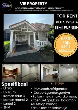 Di Sewakan Rumah Cantik Semi Furnish. Kota Wisata Cibubur.