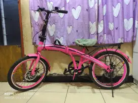 Sepeda Lipat Evergreen 16 Inc 6 Speed Warna Pink