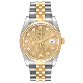 Rolex Datejust Mens 36m, Diamonds Index, Gold Computer Dial & 18K YG