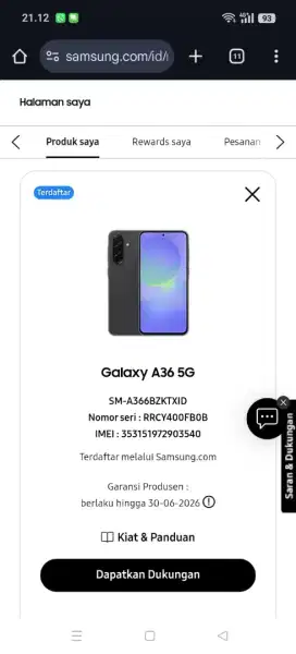 samsung a36 8/256 fullset garansi on