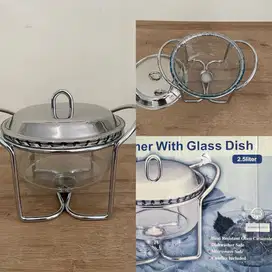 food warmer kaca dengan tutupan stanless steel