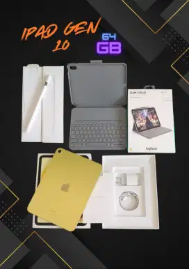Set Ipad Gen 10 64 Gb, Keyboard dan Apple Pencil