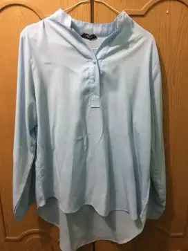 blouse semi tunik, biru soft