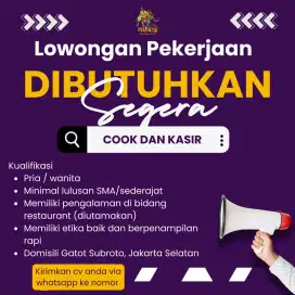 Dibutuhkan segera kasir & cook resto
