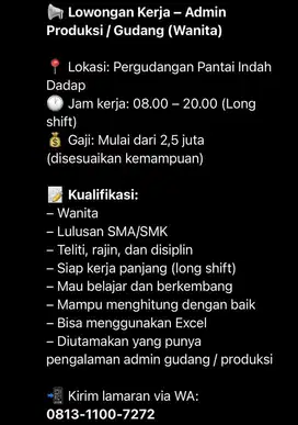 Admin Gudang/Produksi