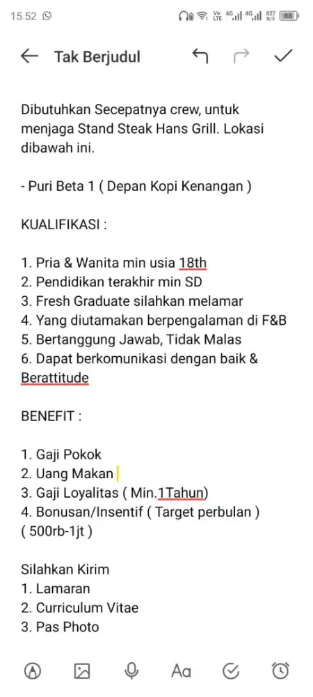 Lowongan kerja secepatnya