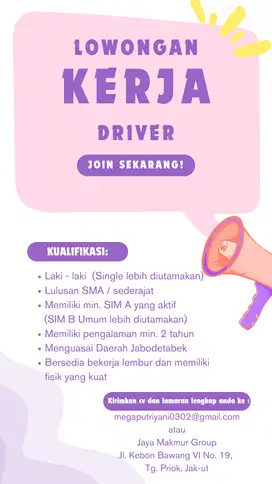 Dibutuhkan Segera DRIVER Toko Keramik, URGENT !!!