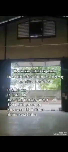 Sewa Gudang ex pabrik kawasan OLEK, Balaraja. Tangerang