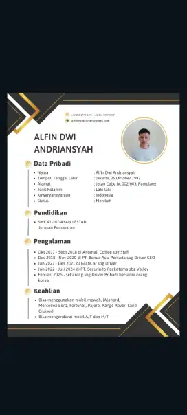 Cari lowongan driver pribadi/kantor.