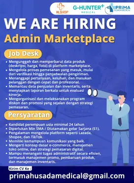 Lowongan Kerja Untuk Admin Marketplace Dibutuhkan Yang Berpengalaman