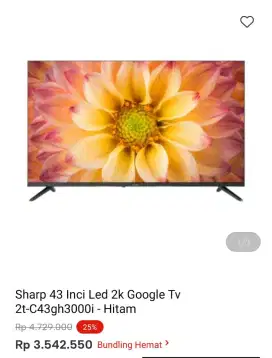 Sharp 43 inci Led 2x Google Tv 2t-C43gh3000i-Hitam