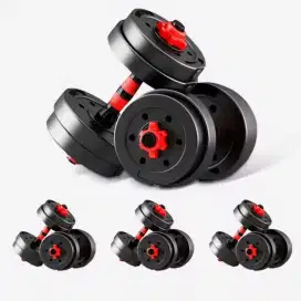 DUMBELL SET BARBELL 2 IN 1 20 KG PVC PERALATAN FITNESS BARBELL SET