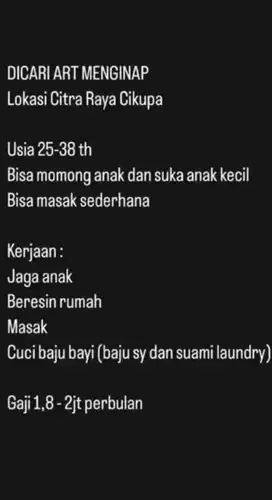 Lowongan art menginap