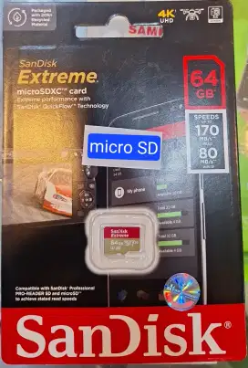 Memory Micro SD Sandisk 64 GB Extreme UHD 4K 170MB/s