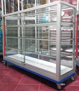 Etalase 1,5M x 1M Pakai Siku Besi + RODA BESAR Buat Jualan