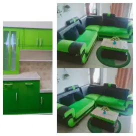 Satu set sofa dan rak piring minimalis