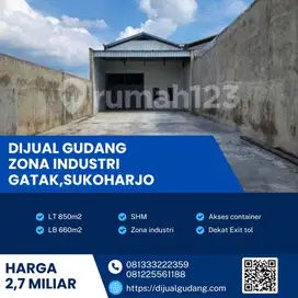 Dijual Gudang Strategis Gatak Sukoharjo 850m², Zona Industri