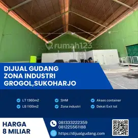 Dijual Gudang Strategis di Grogol Sukoharjo, 1.360m² Tanah