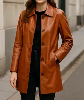 Jaket kulit wanita long coat