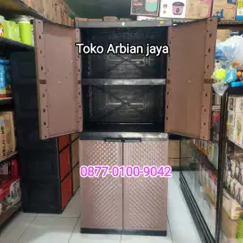 Promo Murah Lemari Pakain Jumbo 4 Susun Kaca Full Kunci